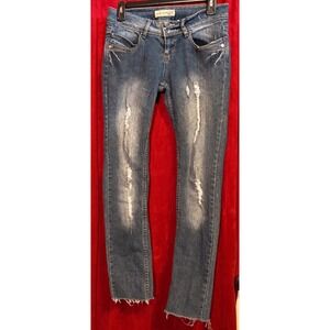 Paris Blues Jeans Kids Size 7‎ Blue Good Distressed Slim Fit Raw Hem SHW29553